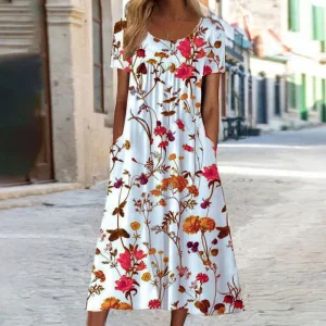 Nina – Dames midi zomerjurk met bloemenprint