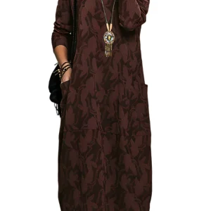 Dames Winterjurk – Warme Jurk Dames Met Print Lange Mouwen Elegante Winter Outfit