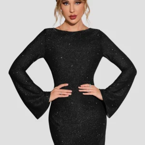 Dames Glitter Jurk – Feestjurk Met Open Rug