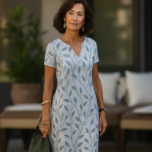 Maeve – Zomerse V-hals jurk met speels bladmotief