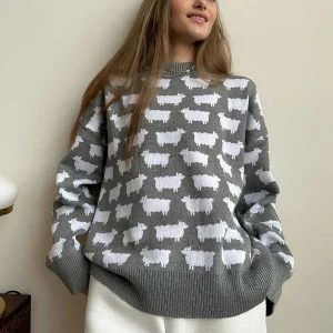 Dames Trui Met Print – Casual Losse Trui Ronde Hals