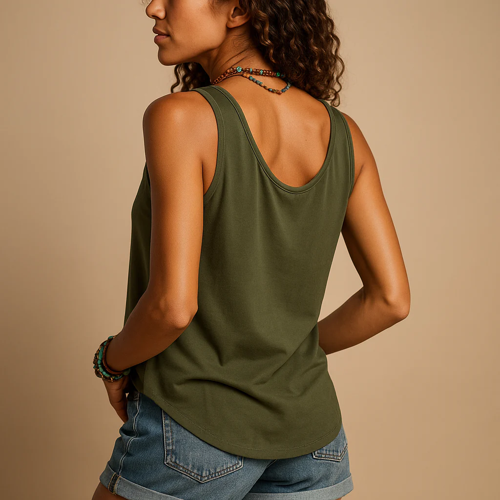 Liva top dames – mouwloze zomertop met V-hals en relaxte pasvorm - Afbeelding 3