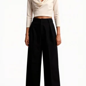 Dames Wide-Leg Pantalon – Hoge Taille Met Plooien en Zijzakken